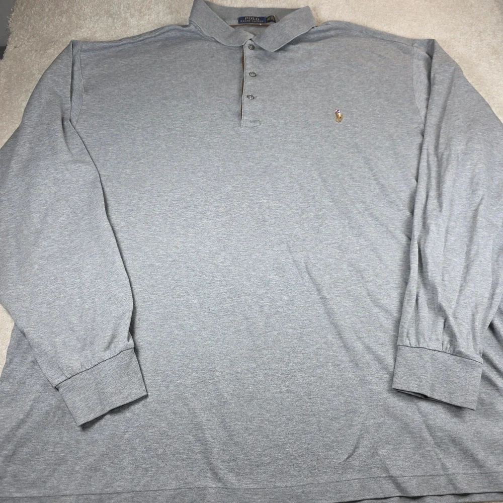 Polo Ralph Lauren Polo Shirt Mens XL Grey Long Sleeve Cotton Jersey Pony Logo
